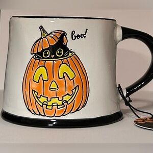 Halloween Pumpkin Mug with Black Cat